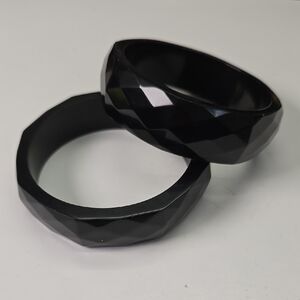 Vintage Black Faceted Resin Bracelets - Set of 2